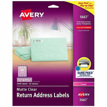 AVERY 5667 1/2'' x 1 3/4'' Easy Peel Matte Clear Return Address Labels, 2000PK 1545667